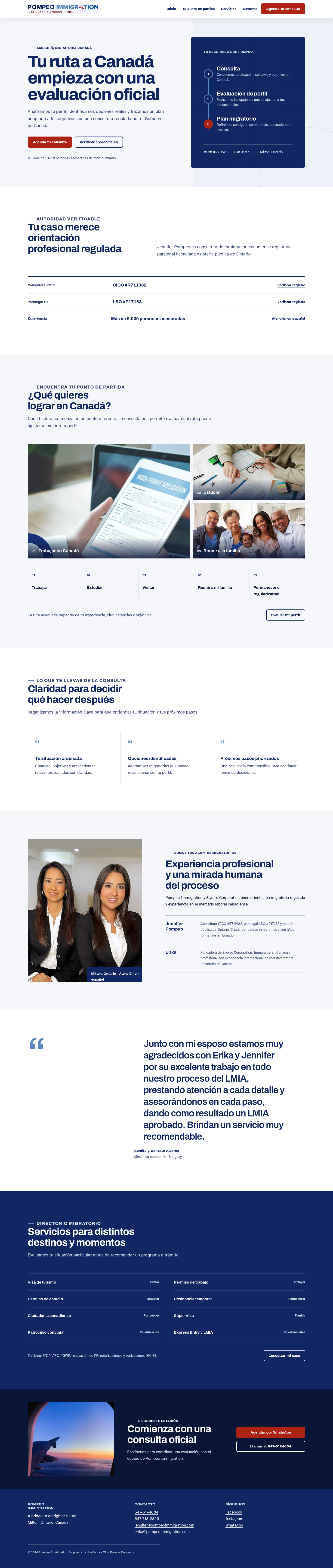 Vista de la home: hero split con Jennifer y Erika